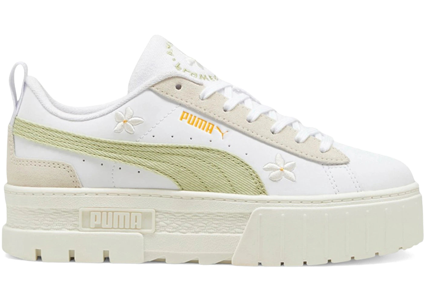 Puma Mayze Floral Embroidery White Pistachio Green