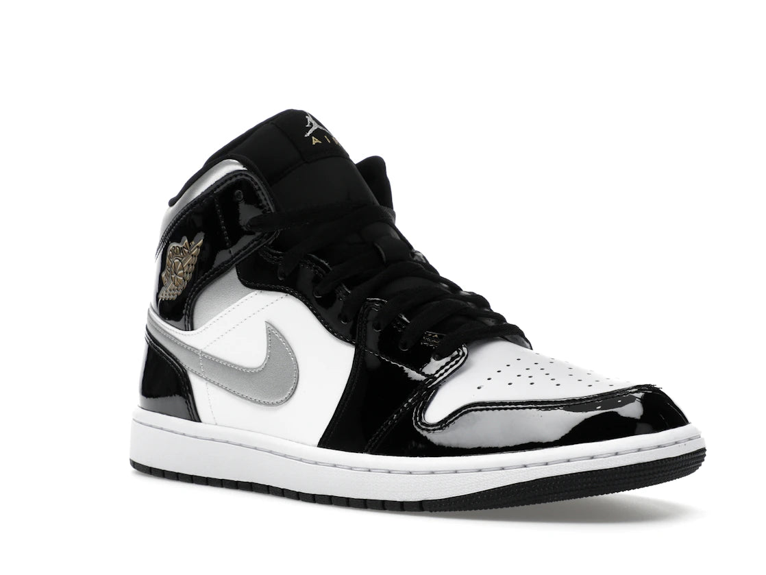 Jordan 1 Mid SE Patent Black White Metallic Silver Metallic Gold