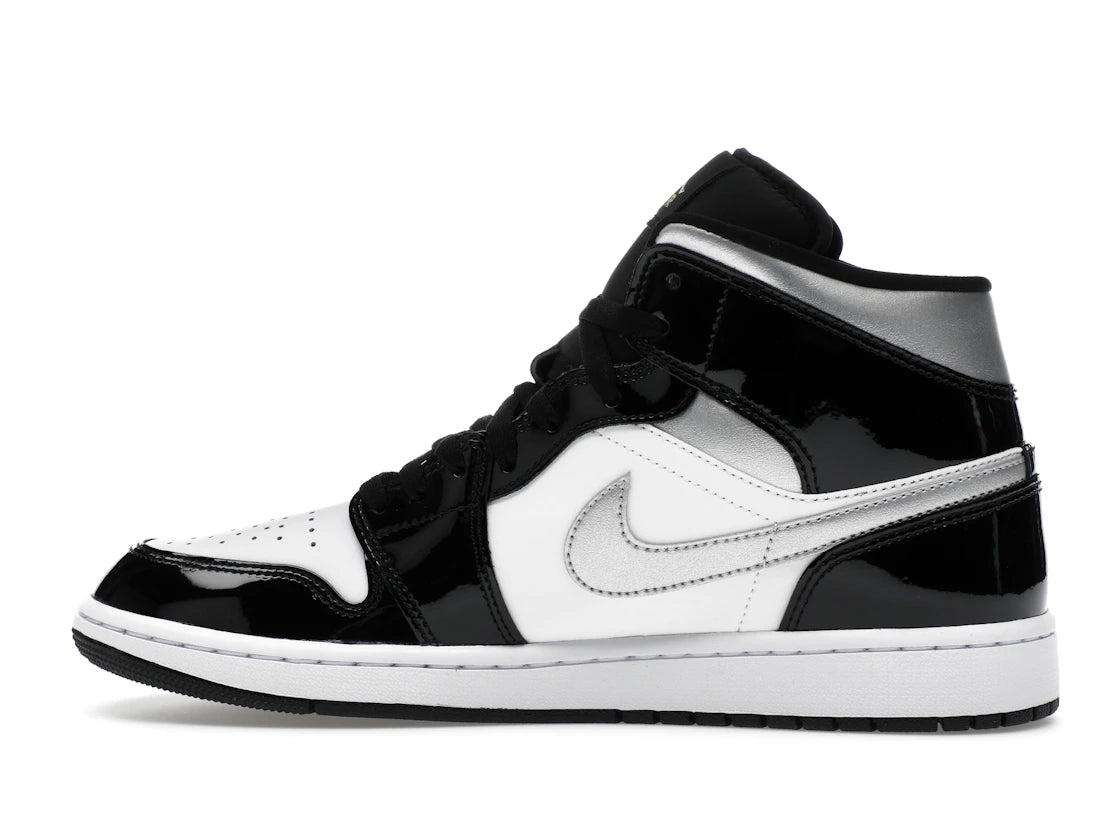 Jordan 1 Mid SE Patent Black White Metallic Silver Metallic Gold